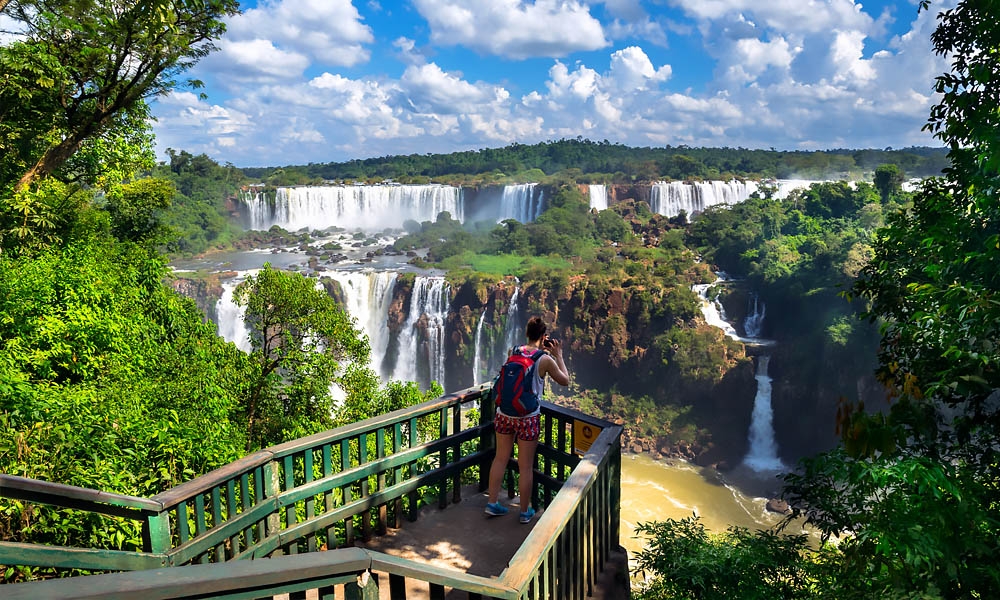 Iguazu falls - Tourist enjoy a beautiful day to visit Iguazu Falls