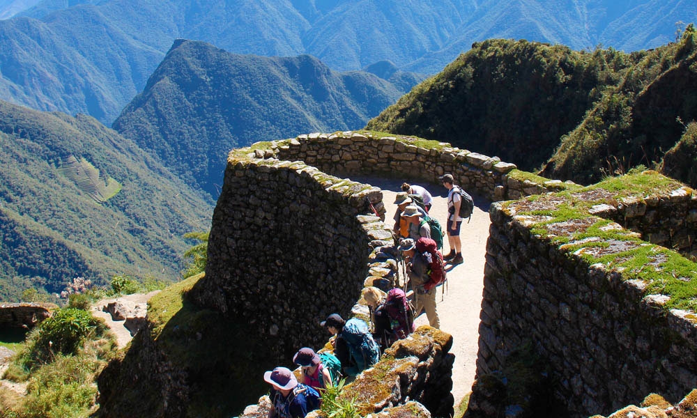 Taking a look at the ruins on the route of the Inca Trail